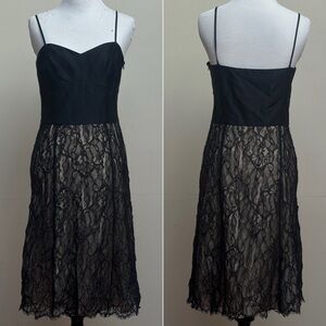 Ann Taylor 100% Silk Lace Floral Spaghetti Strap Lined Side Zip Dress - Size 2